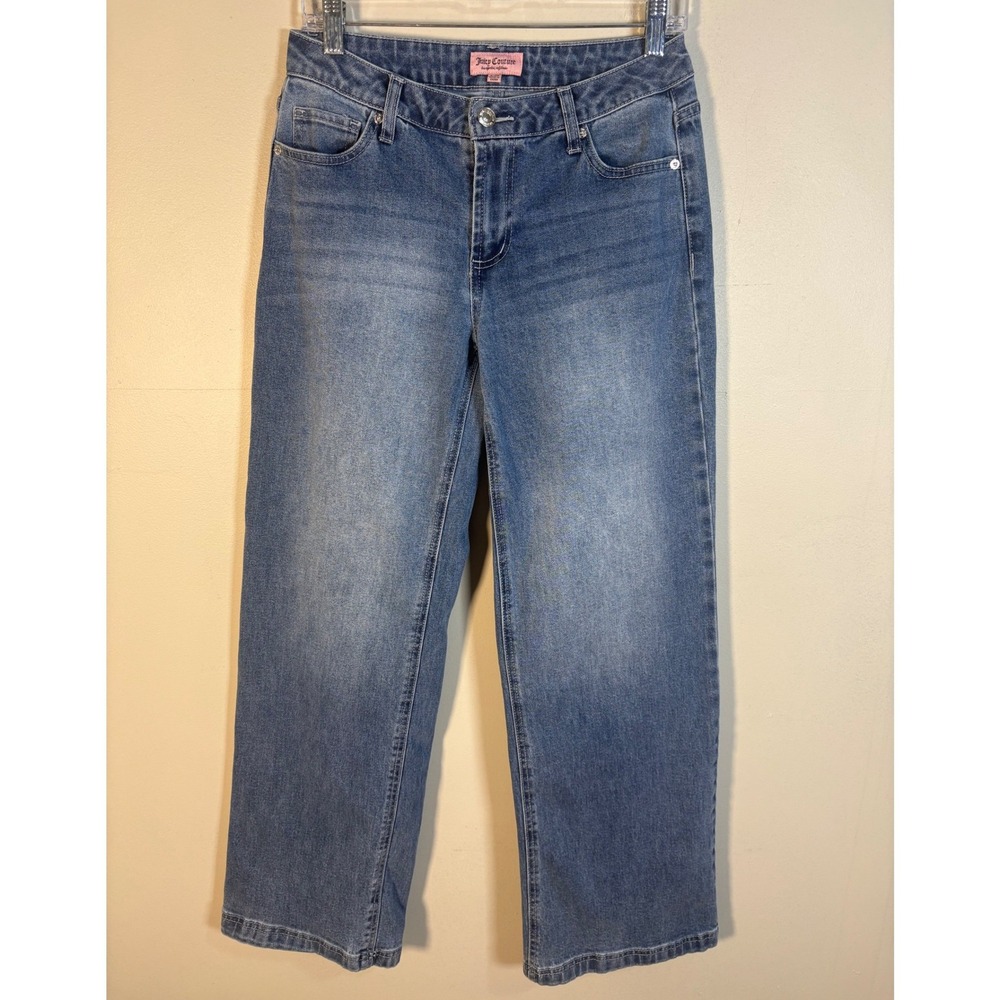 Juicy Couture Wide Leg‎ Jeans Womens 7/28 Blue Excellent Pink Rhinestone Logo
